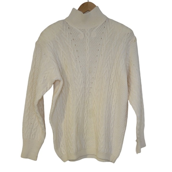 Vintage‎ Ann Taylor Cable Knit Wool Sweater Turtleneck Ivory Cream - Picture 1 of 12
